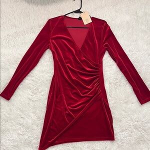 SHEIN Red Asymmetrical Ruched Bodycon Dress